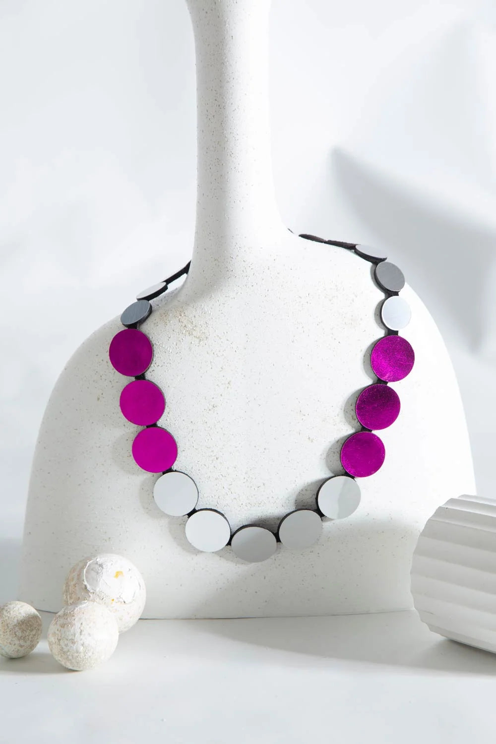 Sarah's Dream Circle Necklace - Silver/Pewter/Fuchsia