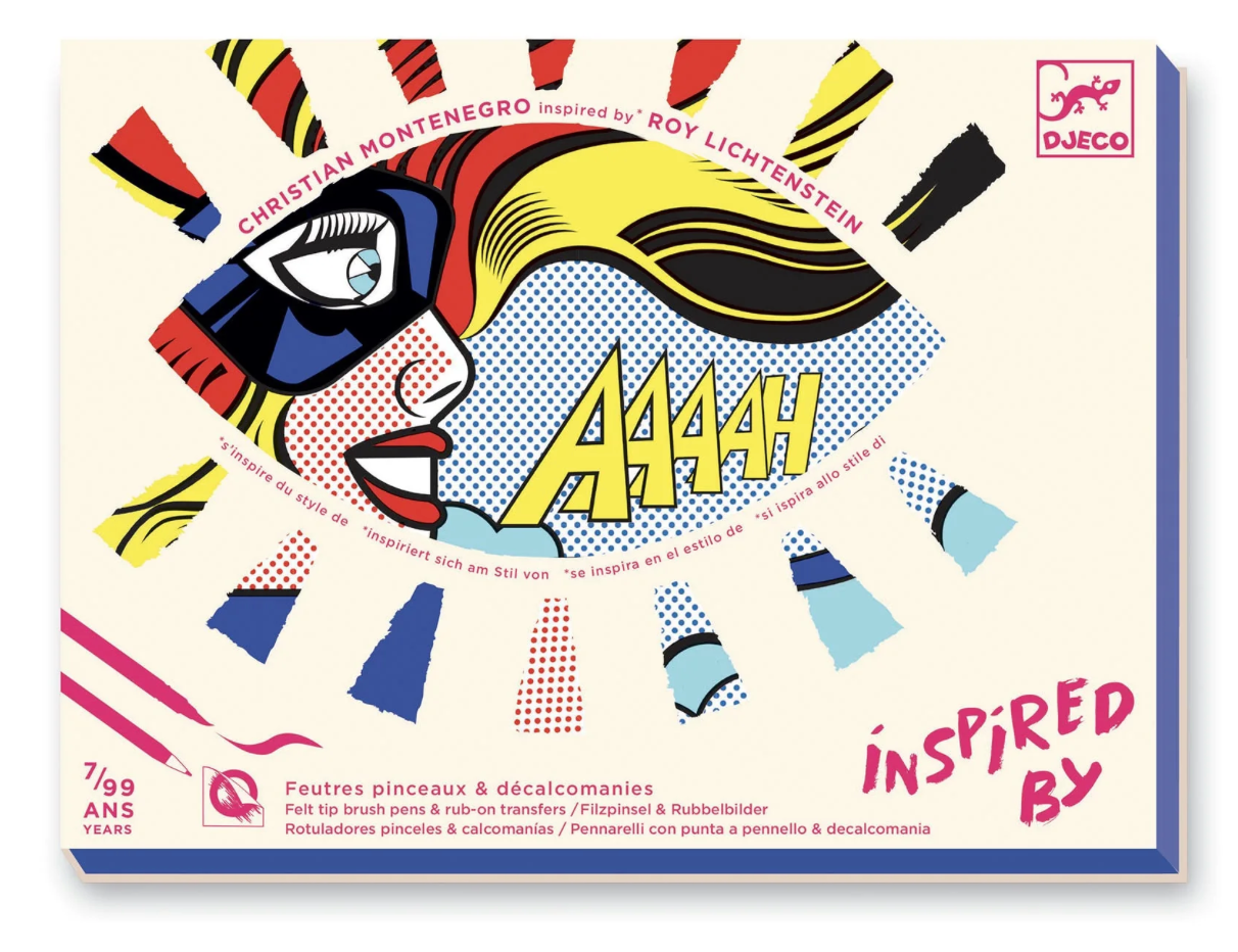 Superheroes Inspired by Lichtenstein Coloring and Rub-On Transfer Kit