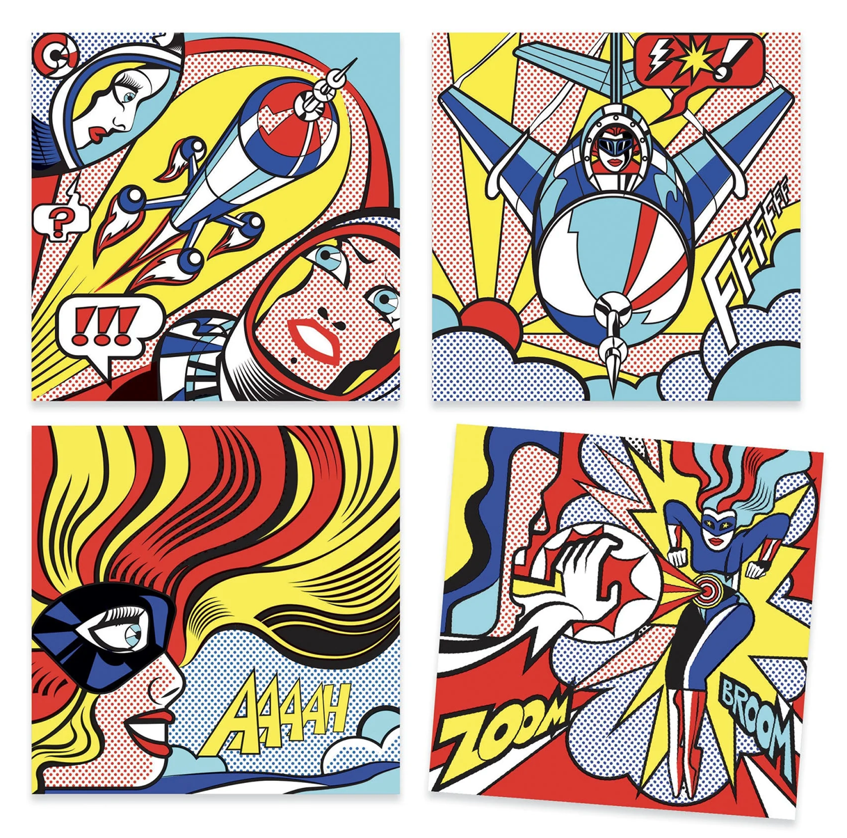 Superheroes Inspired by Lichtenstein Coloring and Rub-On Transfer Kit