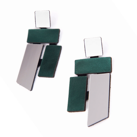 Piet Earrings - Silver + Green