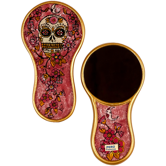 Small Pink Skull Hand Mirror