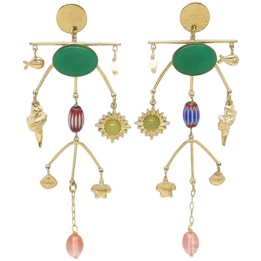 MS Pearl Agate and Millefiori Mobile Earrings