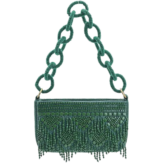 Emerald Eden Beaded Shoulder Bag