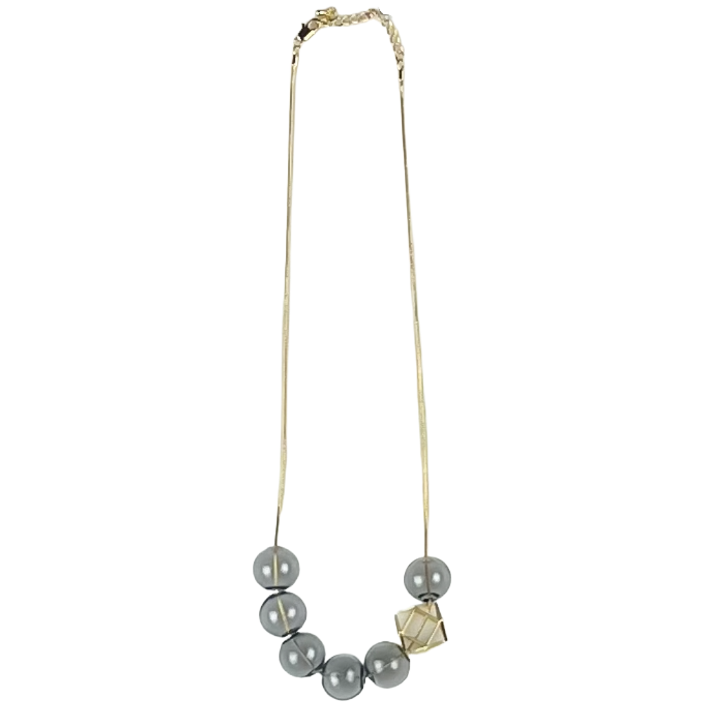 Gold Hex Hex Necklace - Grey Glass