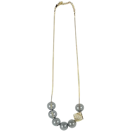 Gold Hex Hex Necklace - Grey Glass