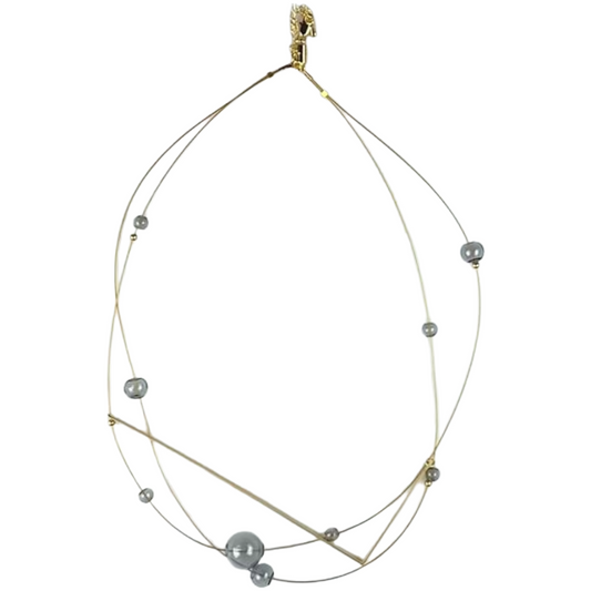 Gold Tikkatock Necklace - Grey Glass