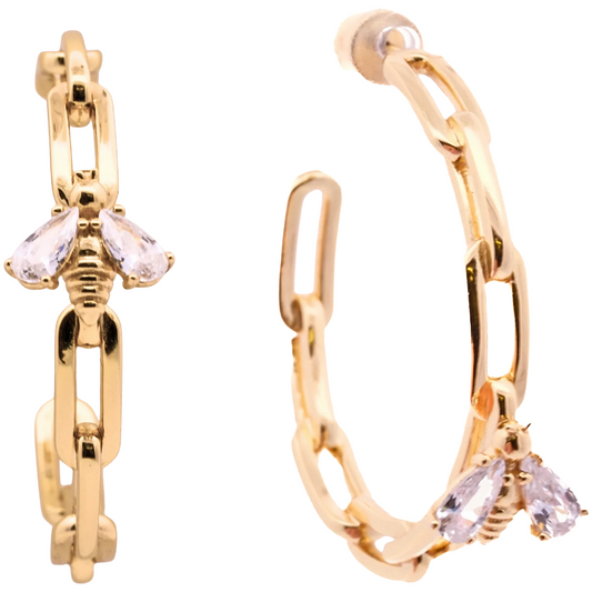 Bumblebee Paperclip Gold Hoops