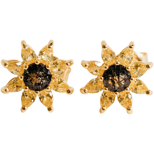 Gold Sunflower Stud Earrings