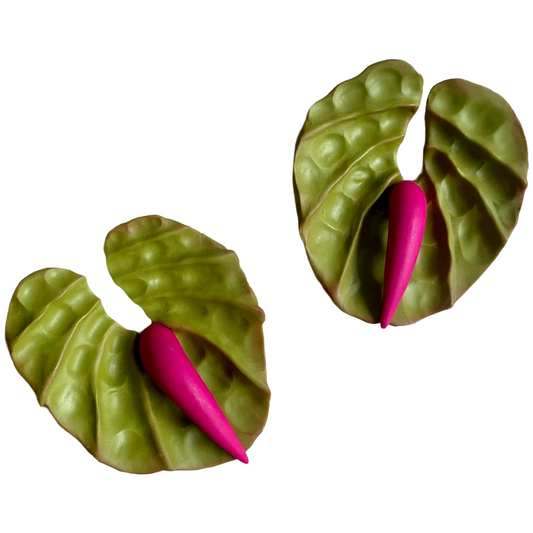 Anthurium Earrings - Green & Pink
