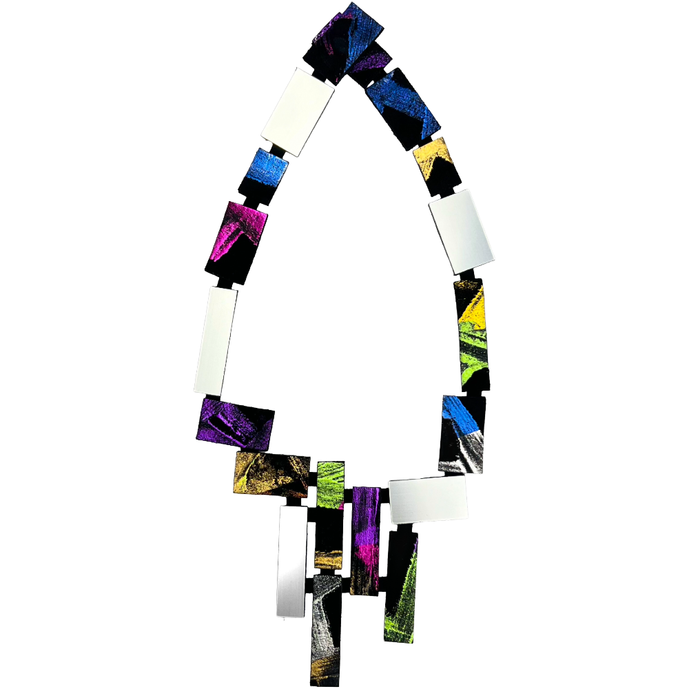 Klee V Necklace - Silver + Black + Rainbow