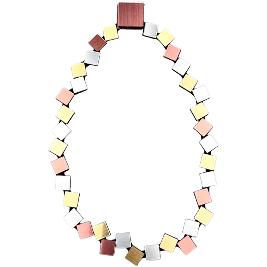 Bauhaus Round Squares Necklace - Silver + Gold + Copper