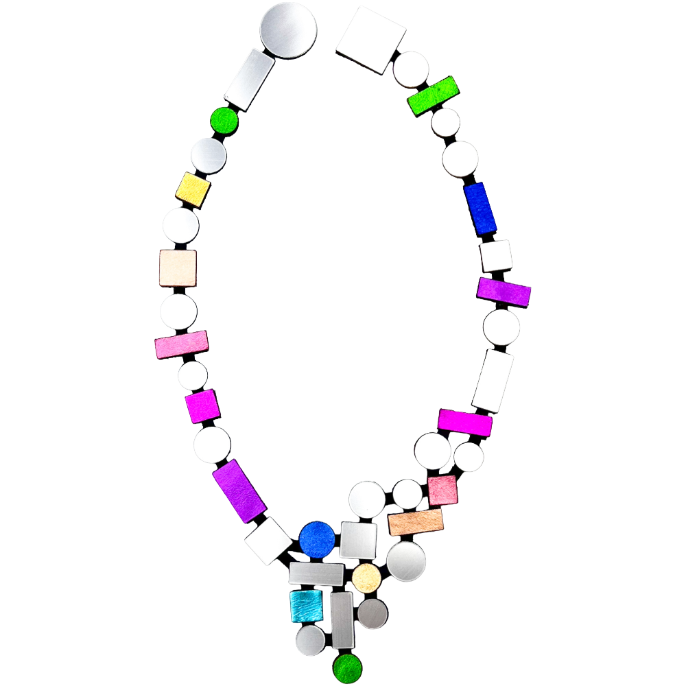 Bauhaus V Necklace - Silver + Rainbow