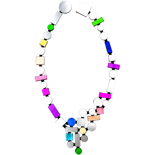 Bauhaus V Necklace - Silver + Rainbow
