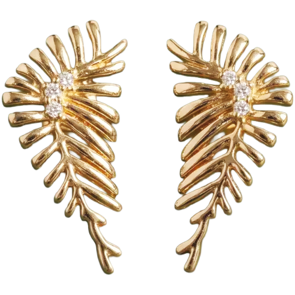 Sculptural Fern Leaf Stud Earrings