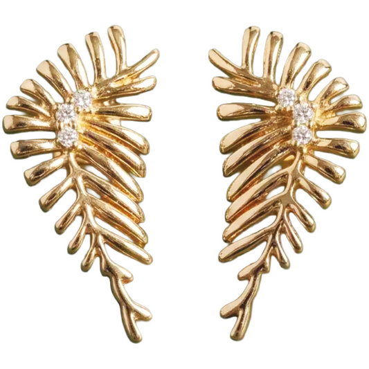 Sculptural Fern Leaf Stud Earrings