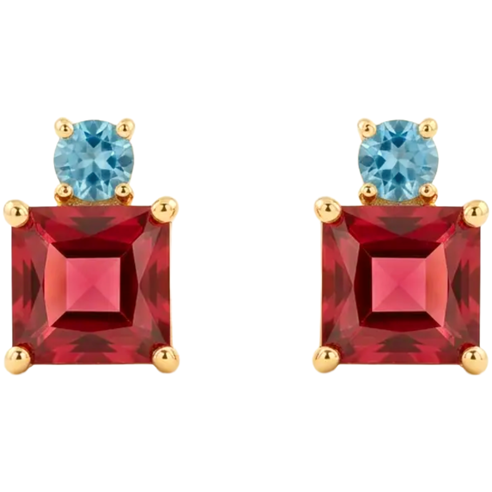 Garnet & Aquamarine Delicate Studs