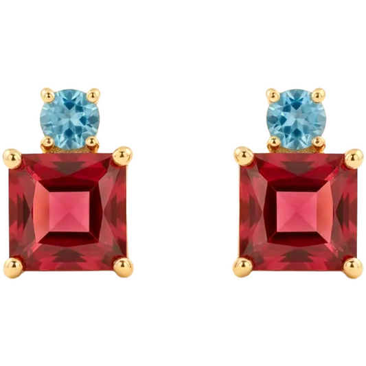Garnet & Aquamarine Delicate Studs