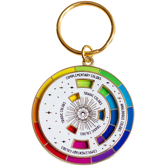 Color Wheel Interactive Spinner Enamel Keychain - White/Gold
