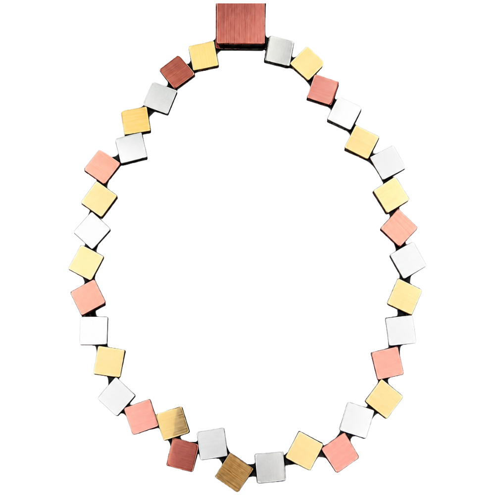 Bauhaus Round Squares Necklace - Silver + Gold + Copper