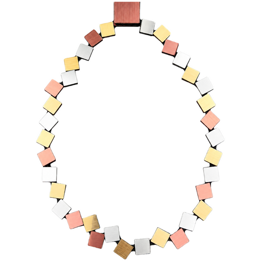 Bauhaus Round Squares Necklace - Silver + Gold + Copper