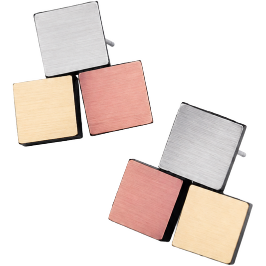 Bauhaus Earrings 3 Squares - Silver + Gold + Cooper