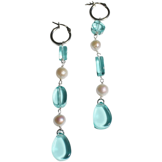 Bead & Pearl Hoop Earrings - Pool