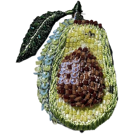 Hand Embroidered Beaded Brooch – Gwen Avocado