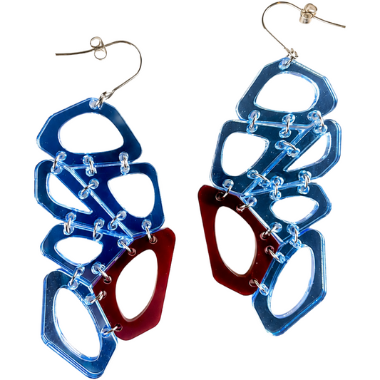 Voronoi Earrings - Blue and Bordeaux