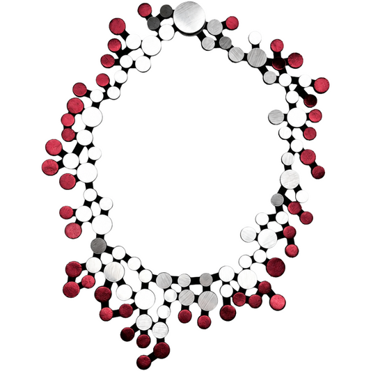 Abstraction Bib Necklace - Silver/Burgundy