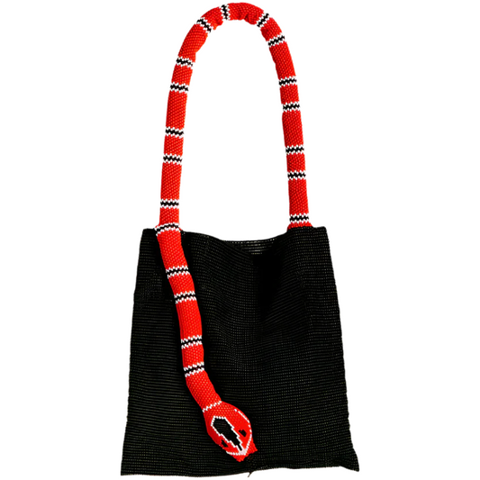 Red and White Serpent Hand Beaded Bag