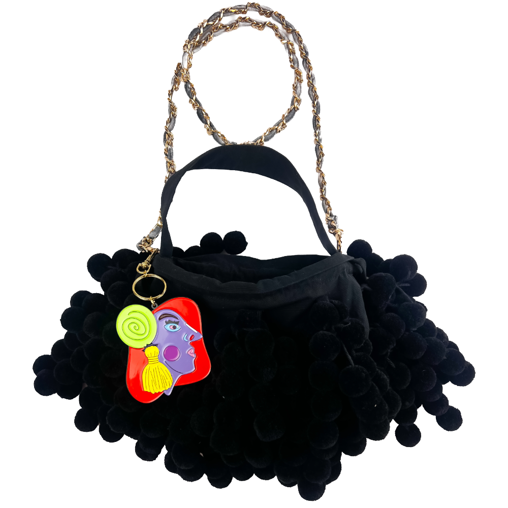 Black Pom-Pom Bag with Icon Charm