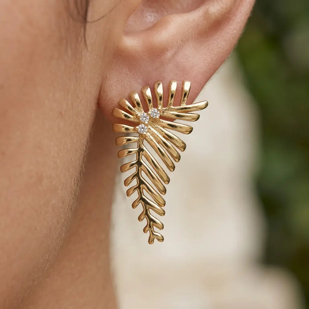 Sculptural Fern Leaf Stud Earrings