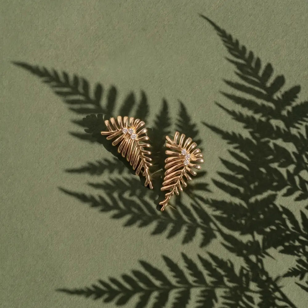 Sculptural Fern Leaf Stud Earrings
