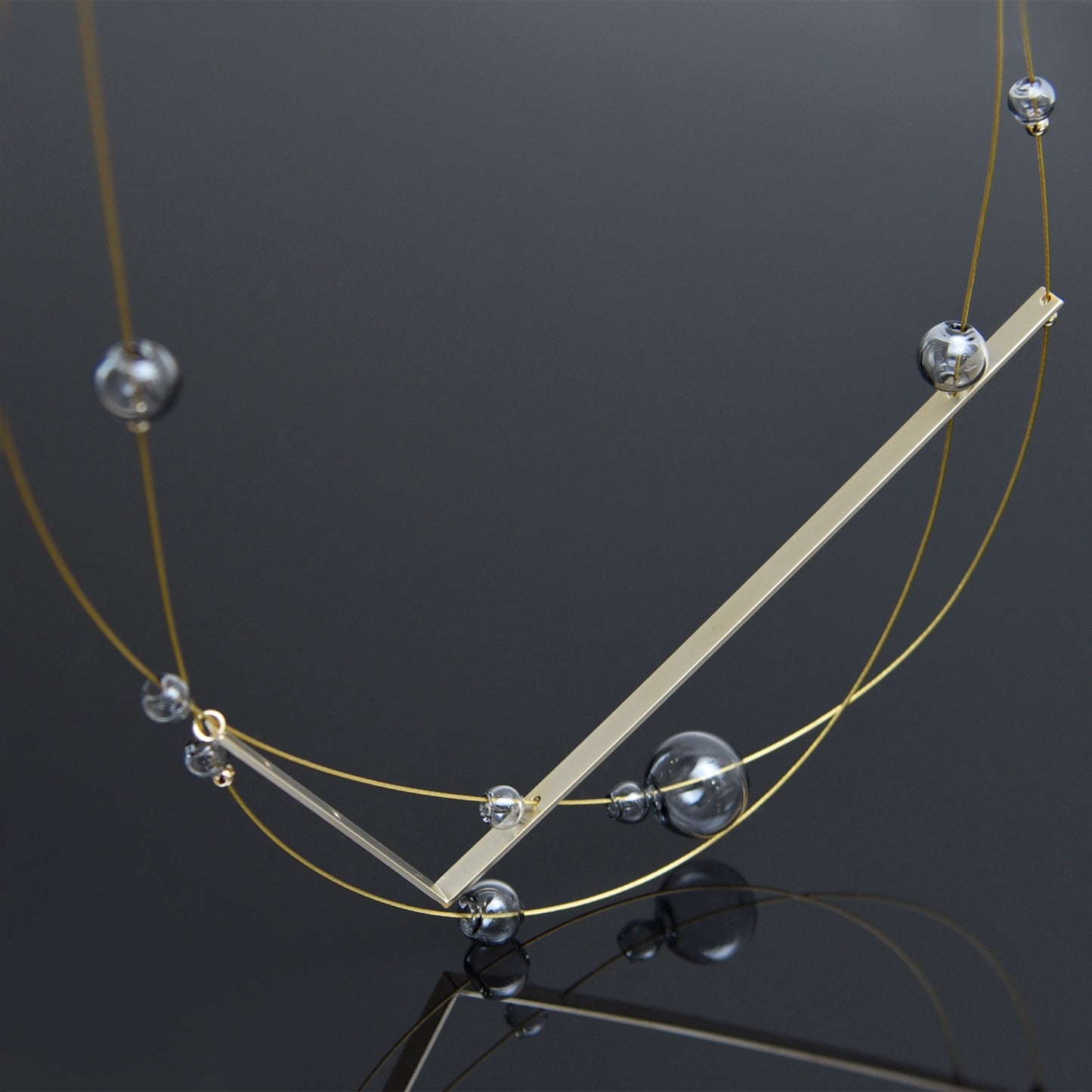 Gold Tikkatock Necklace - Grey Glass