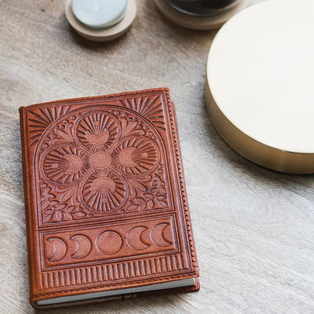 Embossed Brown Leather Moon Phase Journal