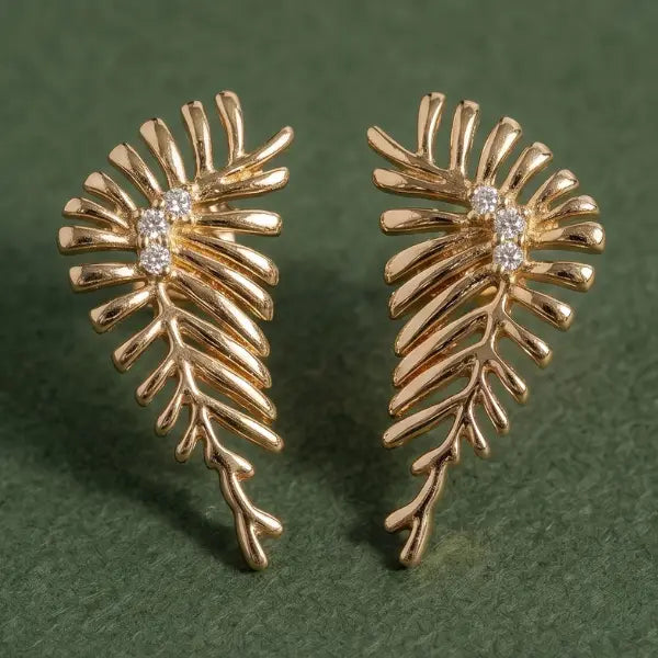 Sculptural Fern Leaf Stud Earrings